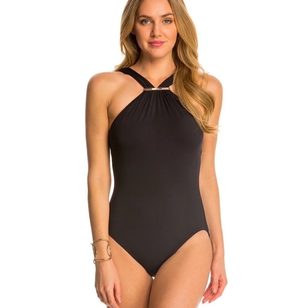Michael Kors black halter neck one-piece swimsuit - size 8 (Medium)